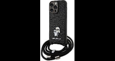 Bescherming Karl Lagerfeld KLHCP15XSAKCPSK iPhone 15 Pro Max 6.7" hardcase black Crossbody Saffiano Metal Pin Karl & Choupette