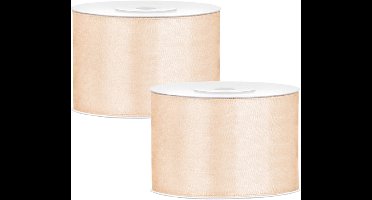 Partydeco Cadeaulint - 2x - creme - 5 cm x 25 meter - satijn - sierlint - inpakken - decoratie
