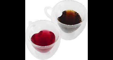 Ruhhy Thee/Koffie glas - 4x - 240 ml - transparant - dubbelwandig - 10 x 10 cm - thermisch - hartvormig