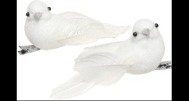 Paar duiven met clip trouwdecoratie sierduiven 10cm 2 st