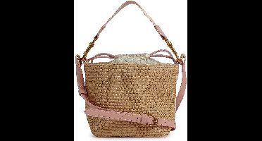 Ted Baker handtas schoudertas Raffyna Webbing Detail Raffia Small Bucket Bag Pink zalmroze