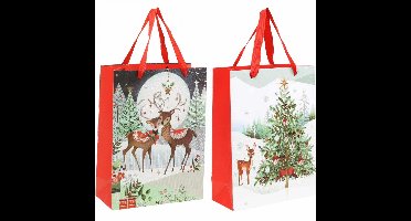 Cadeauzakjes Kerstcadeauzakje hert 24×18cm 2st