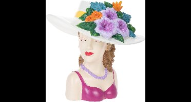 Bloemenvaas met vrouw, hoed en bloemen, plantenpotdecoratie voor binne