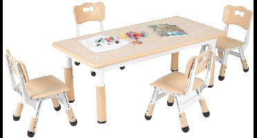 Kindertafel Set – Kinderbureau – Speeltafel – Kindermeubel – Studieplek – Verstelbare Hoogte – Duurzaam Kunststof Kaki
