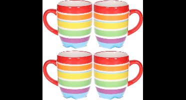 Secret de Gourmet Koffiemokken Curacao - 4x stuks - Keramiek - multi kleuren rood - 300 ml - 8 x 11 cm - Luxe uitstraling