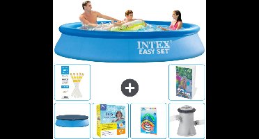 Intex Rond Opblaasbaar Easy Set Zwembad - 305 x 61 cm - Blauw - Inclusief Afdekzeil - Onderhoudspakket - Speelgoed - Zwembadfilterpomp - 7-delig