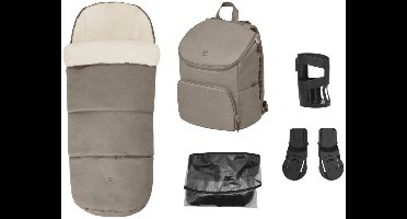 Maxi-Cosi Accessoireset voor Oxford Kinderwagen - Voetenzak, Luierrugzak, Bekerhouder, Autostoeladapters, Regenhoes - Twillic Truffle