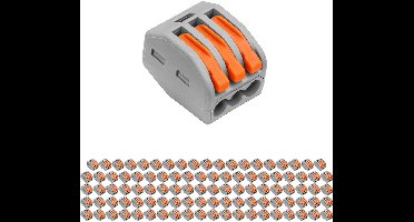 Lasklem - Verbindingsklem - 100 Stuks - 3 Polig met Klemmetjes - Grijs/Oranje