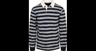 Steppin' Out Rugby Polo Streep Navy Grijs - Maat M - Heren - Longsleeve polo