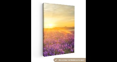 OneMillionCanvasses - Canvas schilderij - Bloemen - Zon - Lavendel - Bomen - Landschap - Muurdecoratie - Schilderijen op canvas - 80x120 cm - Canvas doek