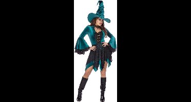 Heksenjurk Velvet Luxe Groen - Halloween Kostuum - Dames - Maat 4XL