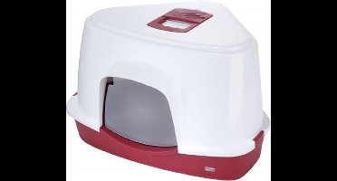 Ebi Canto Jumbo Hoekkattenbak - Gesloten Kattenbak met Koolfilter - Grote Katten - 70x56x46cm - Rood/Wit