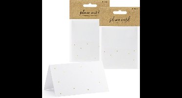PartyDeco naamkaartjes/plaatskaartjes Stippen - Bruiloft - wit/goud - 50x stuks - 10 x 6 cm