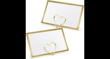 Naamkaartjes/plaatskaarten met houders - Hartje - Bruiloft - 20x sets - goud