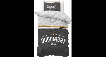 Dreamhouse - Eenpersoons Dekbedovertrek Goodnight Kiss - Antraciet 140x220 cm - Katoen - Dekbedovertrek met kussensloop