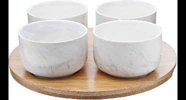 Cosy & Trendy Marble Grey Bamboeplank Met Schalen - Set-5