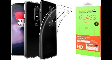 DrPhone Oneplus 6 TPU Hoesje - Transparant Ultra Dun Premium Soft-Gel Case + DrPhone Glas - Glazen Screen protector -