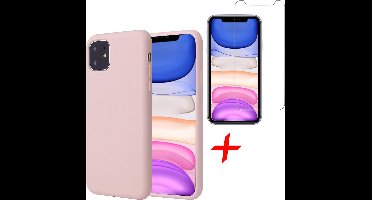 Hoesje geschikt voor iPhone 11 - Screenprotector GlassGuard - Roze Liquid Siliconen Case