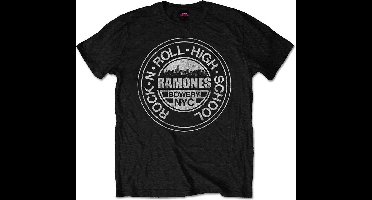 Ramones - Rock 'N Roll High School, Bowery, NYC Heren T-shirt - S - Zwart