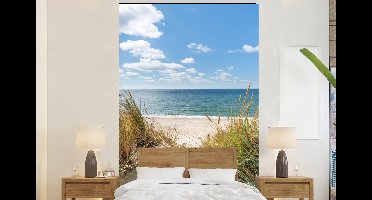 Behang - Fotobehang Duin - Gras - Zee - Strand - Breedte 160 cm x hoogte 240 cm