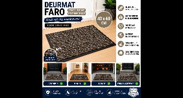 Wicotex - Deurmat - Schoonloopmat Faro - Afmeting 40x60cm - Kleur Zwart - Beige