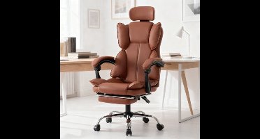 Bureaustoel – Office Chair – Draaistoel – Computerstoel – Kantoorstoel – Verstelbare Hoogte – Uittrekbare Voetensteun & Gewatteerde Armleuningen – Zwart – Polyurethaan