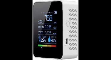 GELLDG Luchtkwaliteitsmonitor - Air Detector - Dynamische CO2 En VOC Analyse - Geluidsgeoptimaliseerde Sensortechnologie - Energiebesparende Chip Met LCD-scherm - Geschikt voor Thuis Kantoor En Onderweg - wit