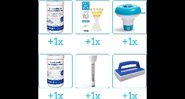 Zwembad Onderhoudspakket - Onderhoud Zwembad - bevat Chloor - Testrips - Chloordrijver - Chloor - Thermometer en Scrubborstel (6-delig)
