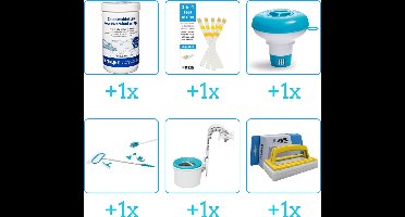 Zwembad Onderhoudspakket - Onderhoud Zwembad - bevat Chloor - Testrips - Chloordrijver - Schoonmaakset - Skimmer en Scrubborstel (6-delig)