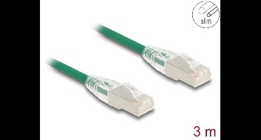 Delock RJ45 Network Cable Cat.6A plug to plug with curved latch U/FTP Slim 3 m green