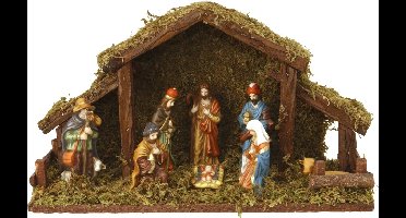 Kerststal met verlichting - 39 x 15 x 22,5 cm - Op batterijen