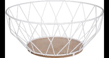 Secret de Gourmet Fruitschaal-fruitmand - metaal-hout - wit - 28 cm - Draadmand van metaal