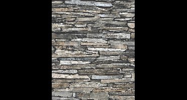 Dutch Wallcoverings vliesbehang stenen - grijs/zwart