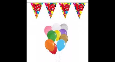 Folat Verjaardag 18 jaar feestartikelen set - 50x ballonnen - 2x leeftijd print vlaggenlijnen