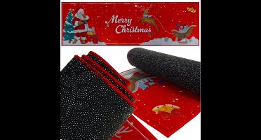 Ruhhy Feestelijke kerstloper 160x50 cm – zachte rode antislip mat met Merry Christmas motief voor keuken of hal