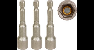 WORKPRO WP408203 – Magnetische Zeskantdoppenset 3-delig – 8 mm – 65 mm – 1/4" Quick-Change – 40Cr Staal