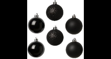 Cosy & Trendy Kerstballen - 24x st - zwart - 8 cm - kunststof - kerstversiering - kerstboomversiering
