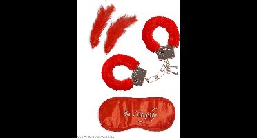 Set voor geliefden | Love set | handboeien van bont, hoofdband, 2 veren