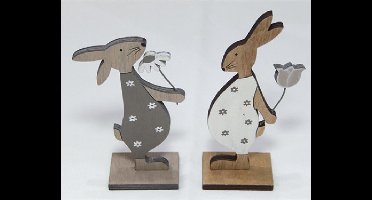 Houten konijn, haas XL | met bloemstengel | handgemaakt | paasdecoratie, Pasen, Lente