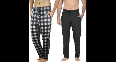 Comfort Essentials - Pyjama Heren Volwassenen - Broek - 2 Pack - Grijs Geruit / Zwart - XL - Pyama Heren Volwassenen - Pyjamabroek Heren - Pyamabroek Heren