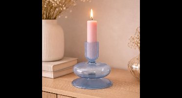 Arti Casa Candle Holder UFO Kandelaar - Gemaakt van Glas - Modern Design - Geschikt voor Dinerkaarsen - Sfeervolle Kandelaar voor Binnengebruik - Afmeting Ø8x11cm - Kleur Blauw
