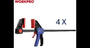 WORKPRO Heavy Duty Snelspan Lijmklem Set 4 stuks 600 mm Eenhandsklem Omschakelbaar naar Spreider 135 kg Klemdruk WP201032