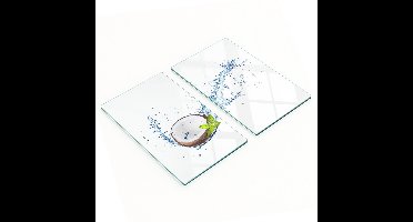 Decoratieve glazen snij- en serveerplanken met kokosnoot- en watermotief, 2x30x52 cm