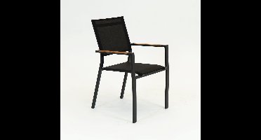 VITA - Stapelstoel Games - Zwart - Tuinstoel - Polywood armleuning - Teaklook - Textielene zitting en rug - Aluminium onderstel - Dubbel gepoedercoat - Handvat achterzijde - Vita tuinmeubelen