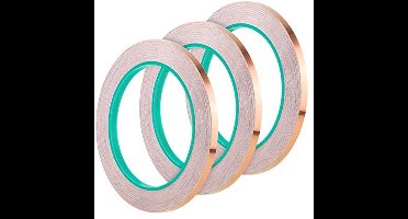KARZO - 3-pack 6mm Koperfolieband Dubbelzijdig Geleidd stevig Voor Emi-Afscherming Glas In Lood Elektrische Reparaties Slakafweermiddel Aarding
