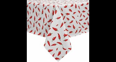 Protecttable - Mexicaans tafelzeil Chiles rood op wit 120x120cm - Tafelkleed Afwasbaar - Kunststof
