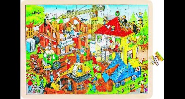 GOKI Puzzel - Bouwwerf - 96 Stukjes - 40X30X0,8Cm - Hout - 3 Jaar