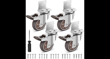 Wielen - Set van 4 - L-Vormige - met 4 Remmen - Zware - Stille & Niet-markerende - Rubber - Bruin