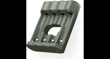 GP Recharge batterijoplader voor AA & AAA batterijen – 4 slots, USB-aansluiting, Veilig en snel opladen, Compacte batterijlader met LED-indicatie