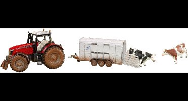 Massey Ferguson 8680 trekker met veetrailer en 2 koeien 1:32